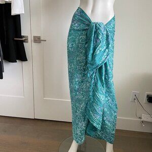 Fringed Tie Dye Wrap/Cover Up/Scarf Green White Purple OS No Brand Fabric Tags